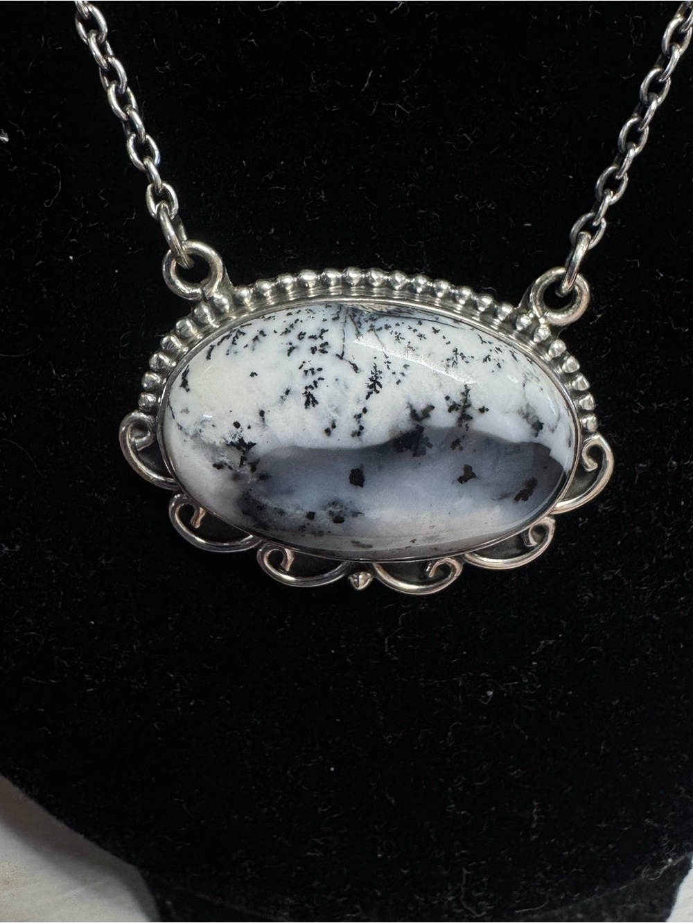 Dendritic Opal Gemstone Sterling Silver Pendant Necklace - 20” - Picture 3 of 6